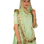 Aqua Green Zari Sequins Work Poshak Set | Bamber Satin with Solid Odhna | Jaipurio Designer Collection